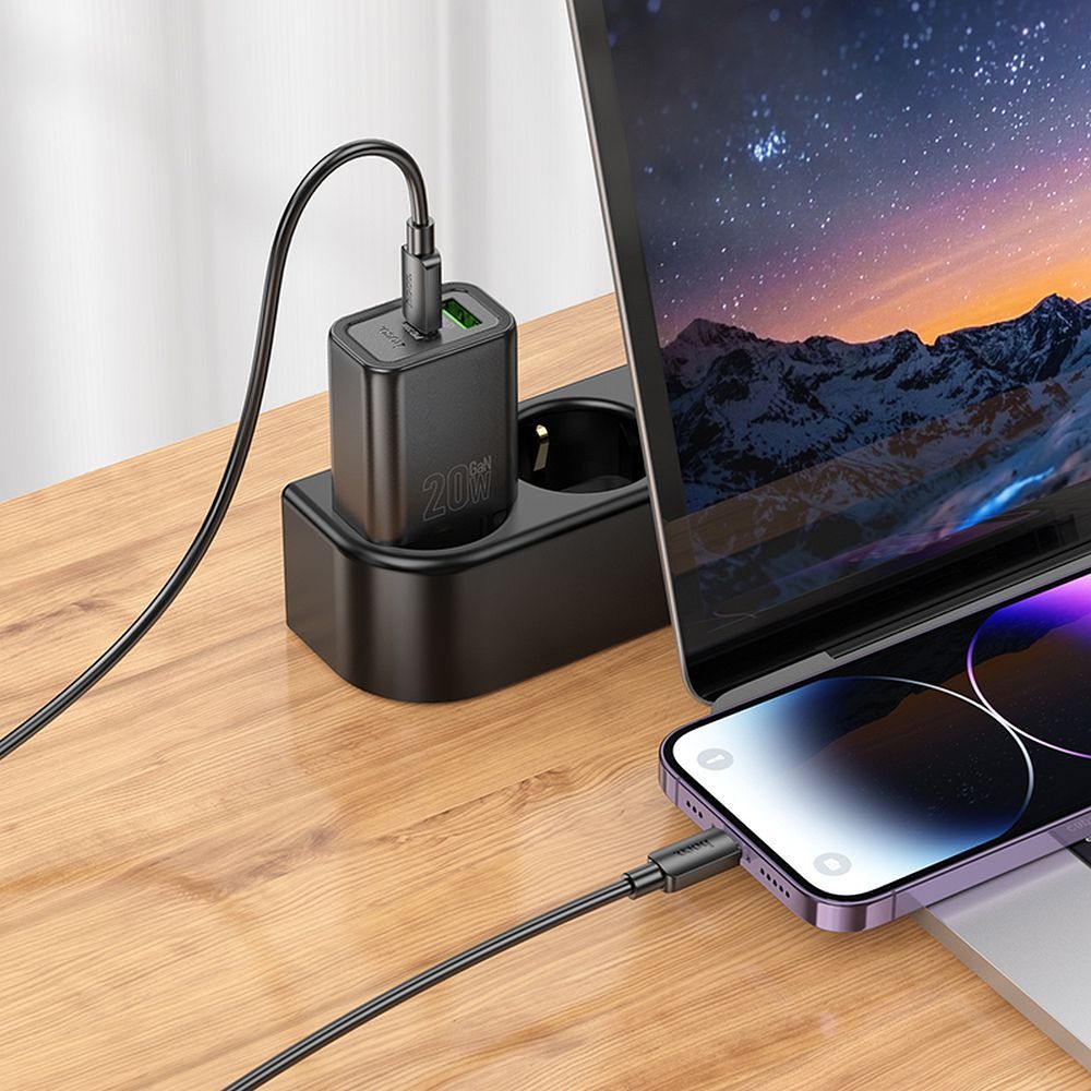 HOCO wall charger USB A + Type C + cable Type C to Type C PD QC3.0 3A 20W N61 black