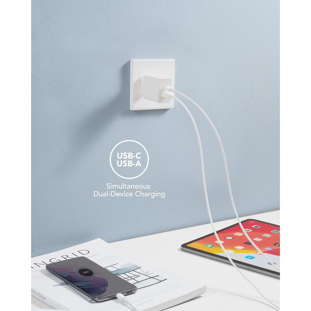 VEGER travel charger USB A + Type C PD QC3.0 3A 30W VLS302U white