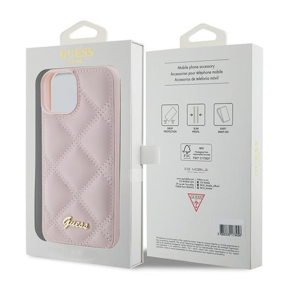 GUESS case for IPHONE 13 / 14 / 15 GUHCP15SPSQSQSP (Quilted Metal Logo) pink