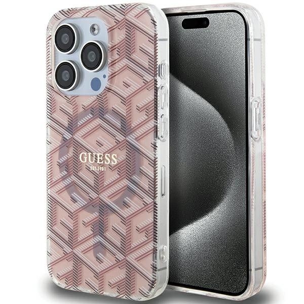 GUESS case for IPHONE 15 Pro Max compatible with MagSafe GUHMP15XHGCUSTGP (IML GCUBE) pink