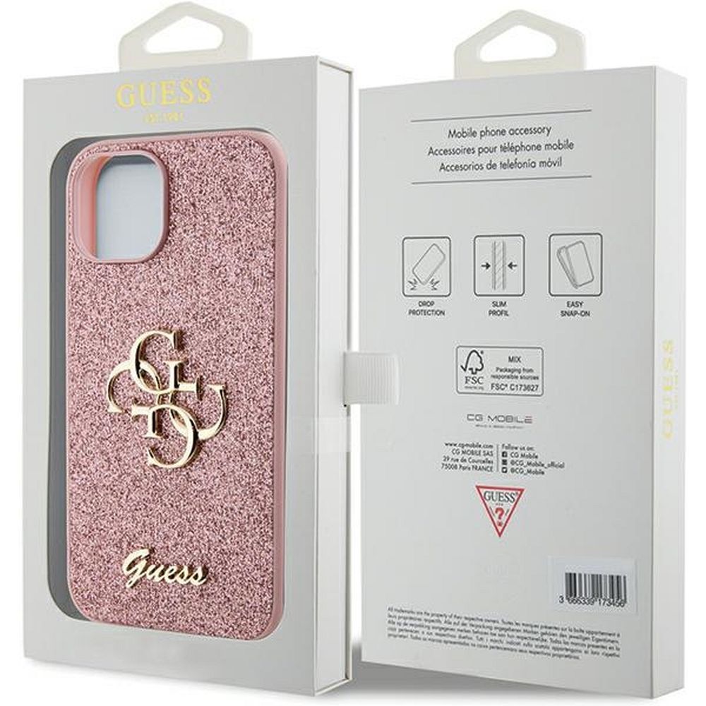 GUESS case for IPHONE 15 GUHCP15SHG4SGP (Fixed Glitter Big 4G) pink