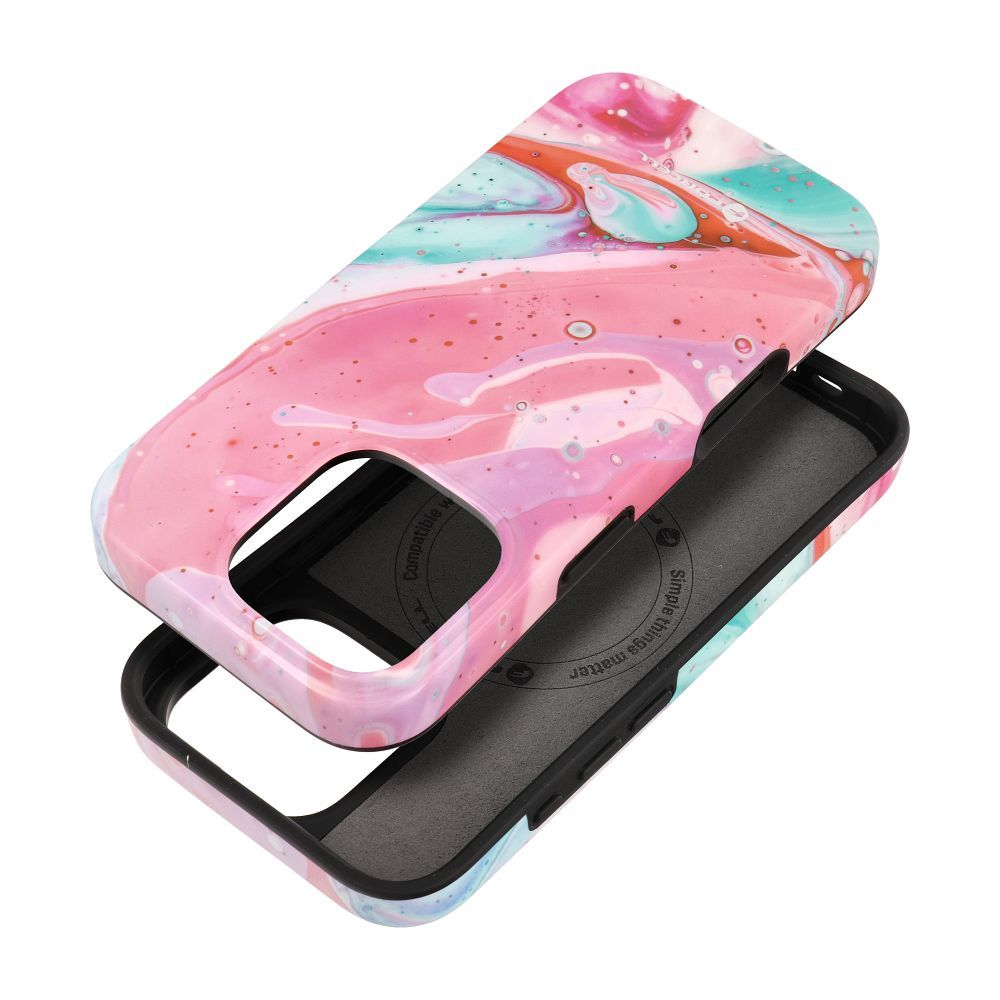 FORCELL F-PROTECT Mirage, Military Drop-Tested case compatible with MagSafe for IPHONE 15 PRO pink marble