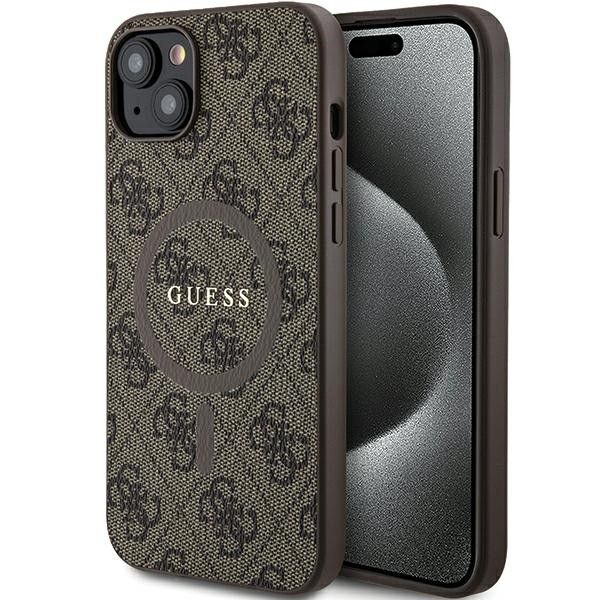 GUESS case for IPHONE 15 compatible with MagSafe GUHMP15SG4GFRW (4G Ring classic logo) brown