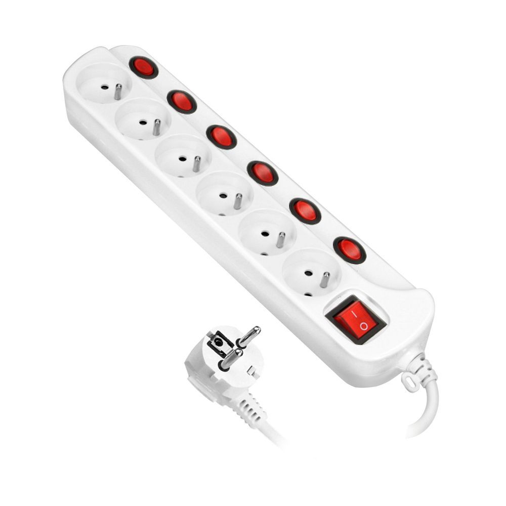 Multiswitch powerstrip with independent ON/OFF switches for 6 sockets, cable 3x1mm², 1.5m long (OR-AE-13162/1,5M)