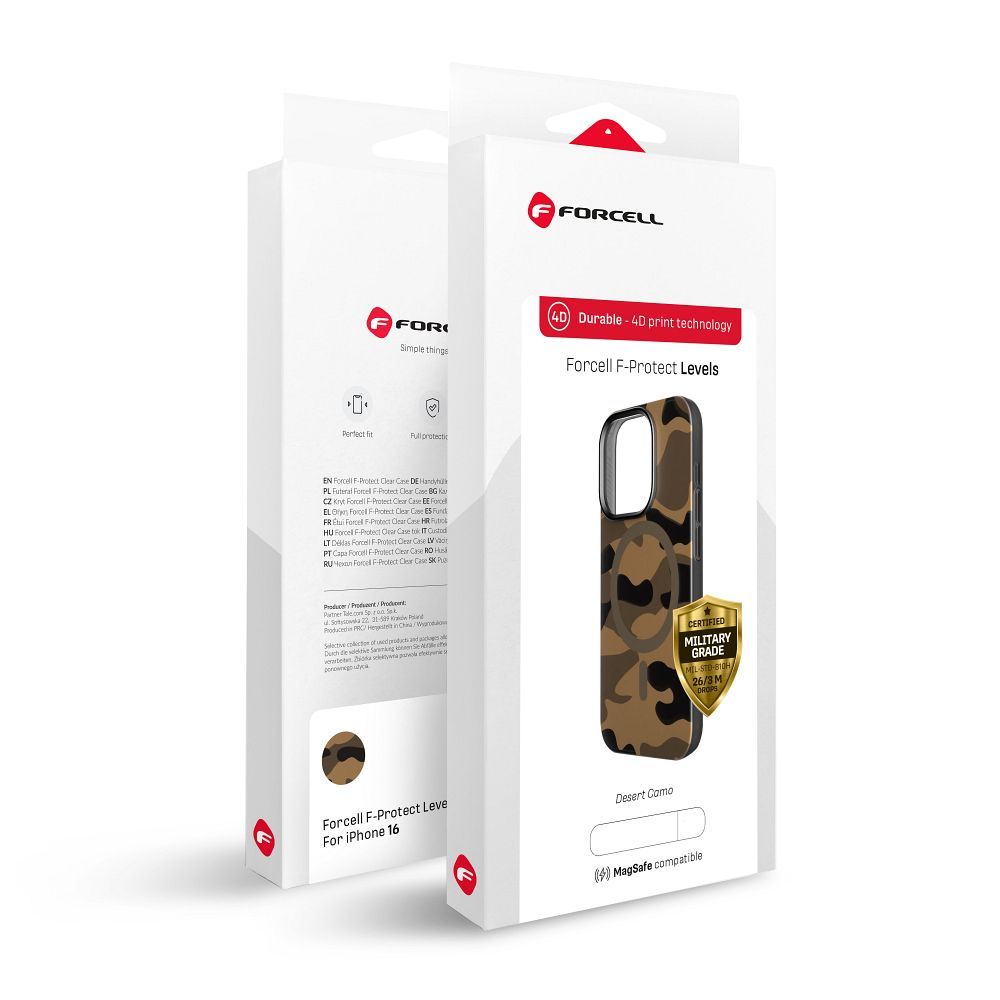 FORCELL F-PROTECT Levels with Dual Layer 4D technology, Military Drop-Test compatible for IPHONE 16 PRO desert camo