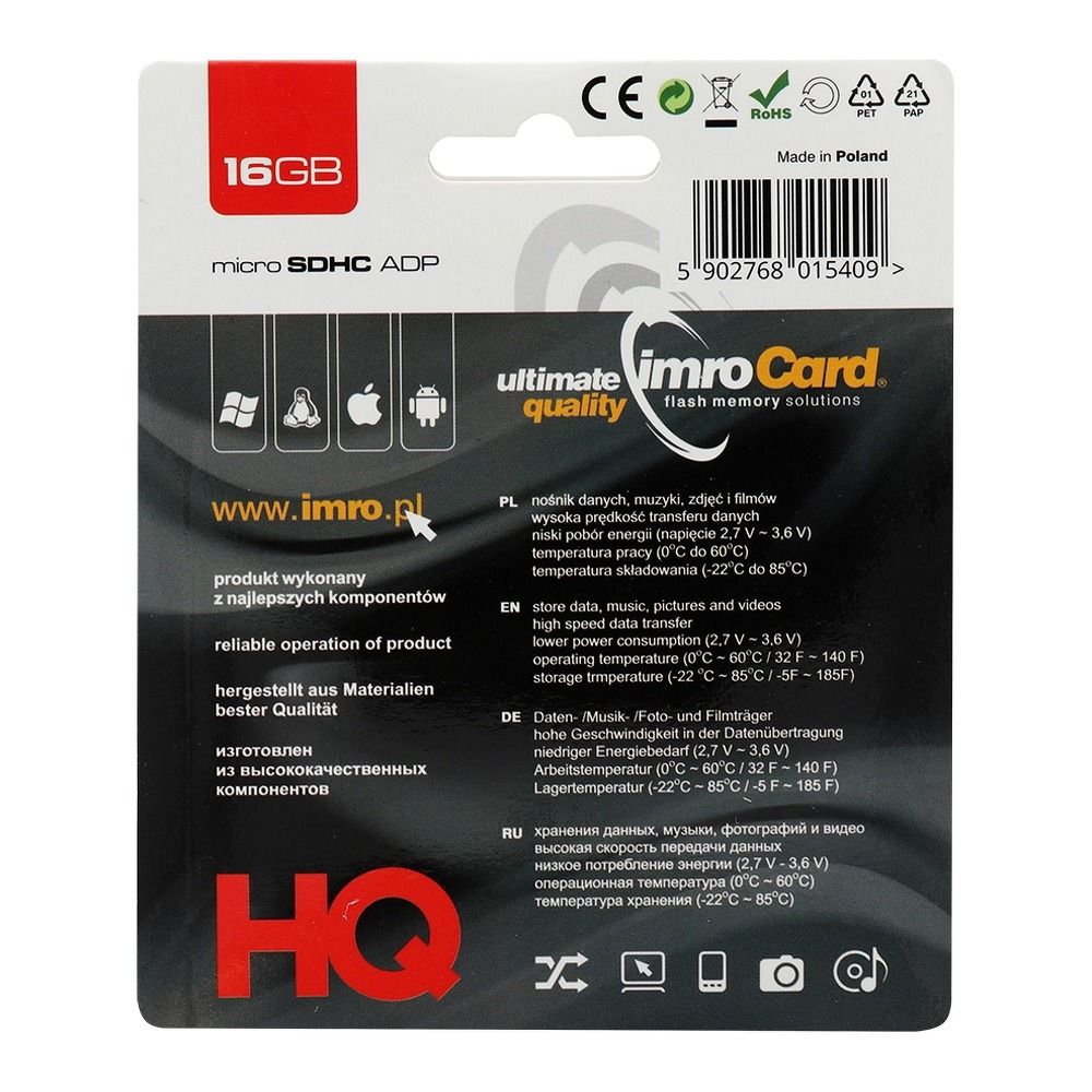 f50bf512137fee2712e5adb3a5f2d6ce IMRO memory card microSD 16GB with adapter SD