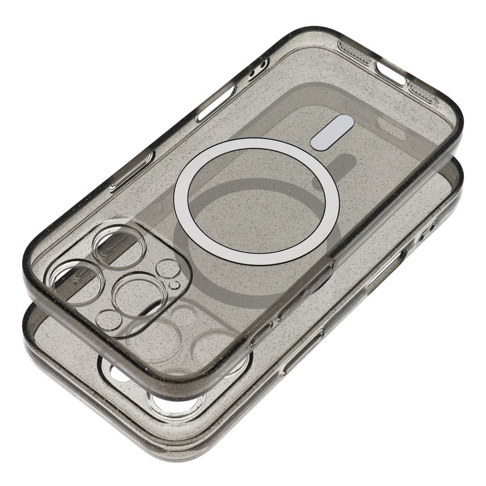 CLEAR MAG COVER case with camera protection compatible with MagSafe for IPHONE 14 black glitter