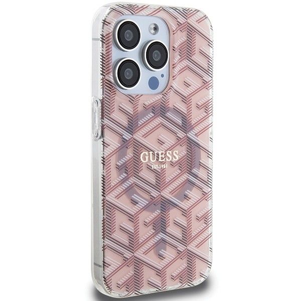 GUESS case for IPHONE 15 Pro Max compatible with MagSafe GUHMP15XHGCUSTGP (IML GCUBE) pink