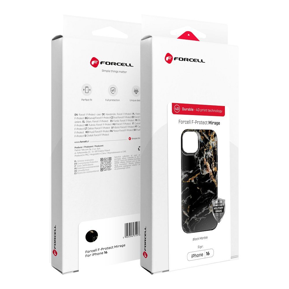 FORCELL F-PROTECT Mirage, Military Drop-Tested case compatible with MagSafe for IPHONE 15 black marble