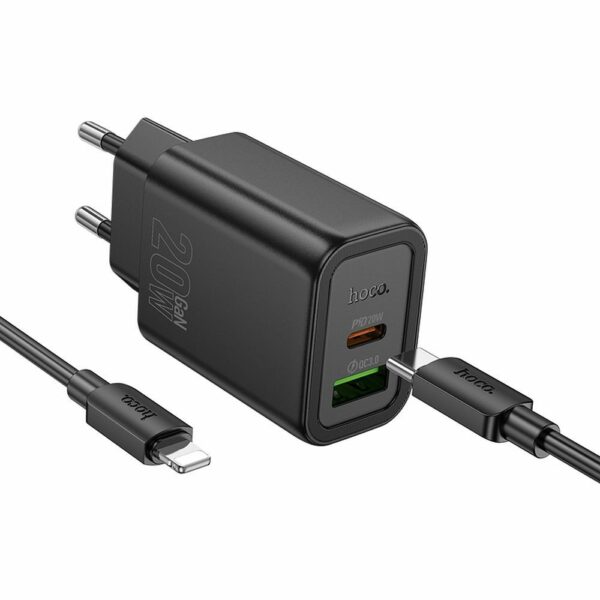HOCO wall charger USB A + Type C + cable Type C to Type C PD QC3.0 3A 20W N61 black