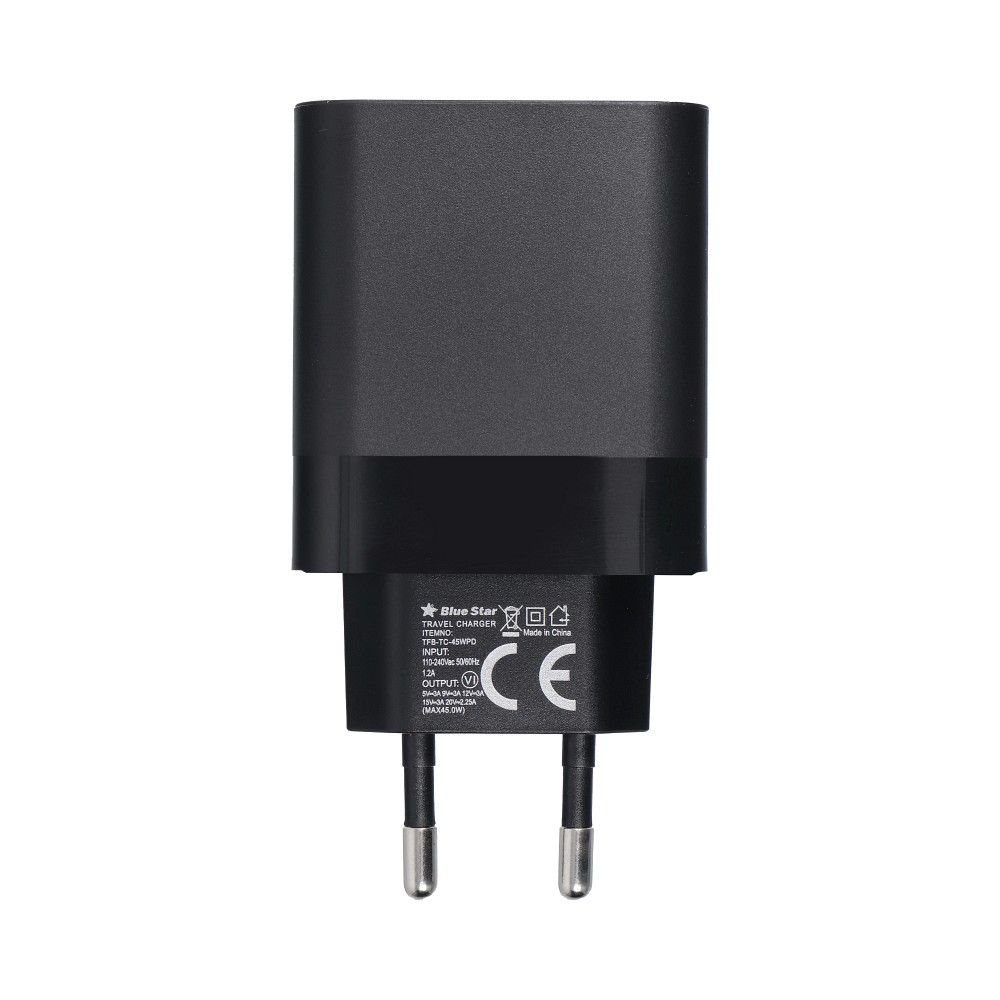 BLUE STAR travel charger Type C + cable Type C to Type C PD QC4.0 3A 45W TFB-TC-45WPD black