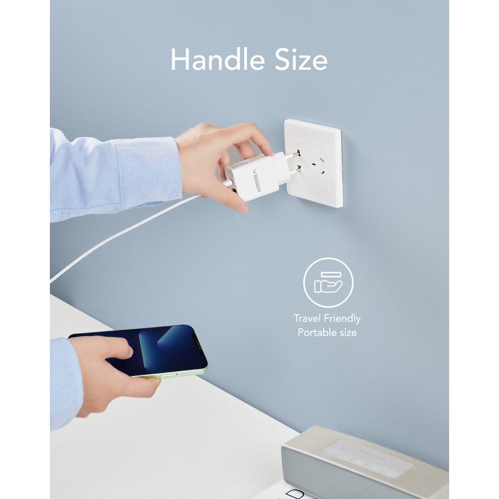VEGER travel charger USB A + Type C PD QC3.0 3A 30W VLS302U white