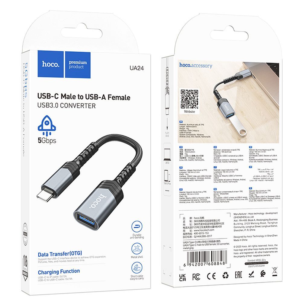 HOCO adapter OTG Type C (male) to USB A (female) 3.04A UA24 black