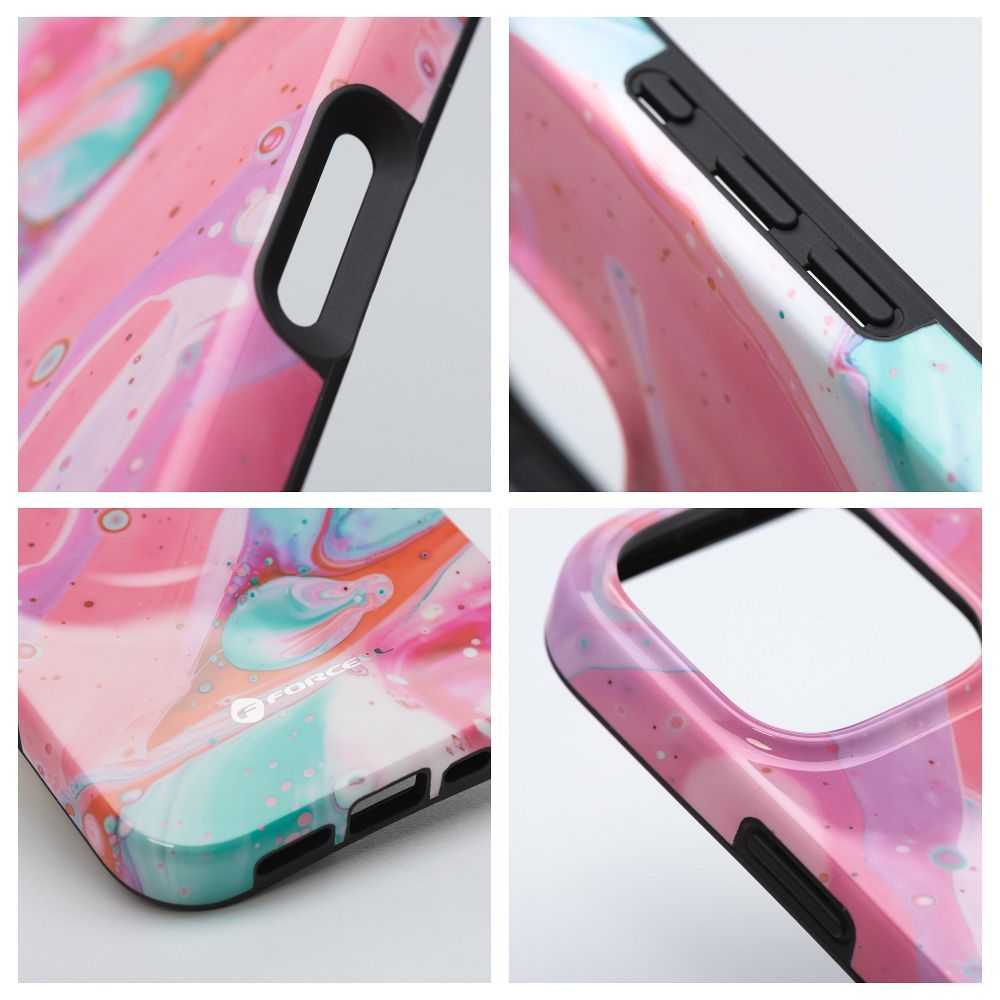 FORCELL F-PROTECT Mirage, Military Drop-Tested case compatible with MagSafe for IPHONE 15 PRO pink marble