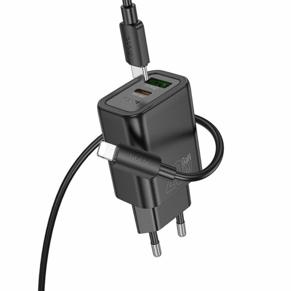 HOCO wall charger USB A + Type C + cable Type C to Type C PD QC3.0 3A 20W N61 black