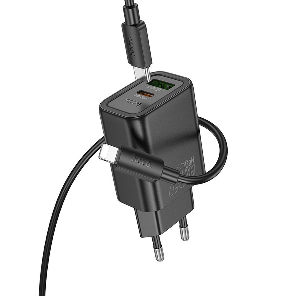 HOCO wall charger USB A + Type C + cable Type C to Type C PD QC3.0 3A 20W N61 black