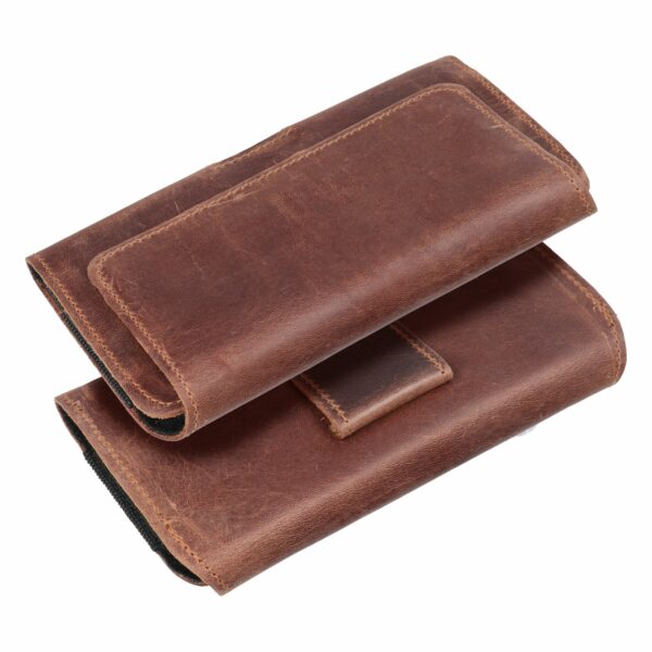 ROYAL Crazy Horse universal horizontal leather belt holster size L for IPHONE 12 / 12 PRO / 13 / 13 PRO / 14 / 14 PRO / SAMSUNG S10 / S20 / S21 / A40 / HUAWEI P8 LITE / P30 / P40 / P9 LITE brown