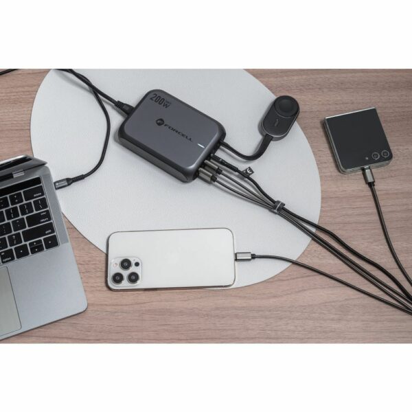 FORCELL F-ENERGY GaN III VT-51 desktop charger 3 x Typ C + 2 x USB A PD QC4.0 SFC2.0 5A 200W gray