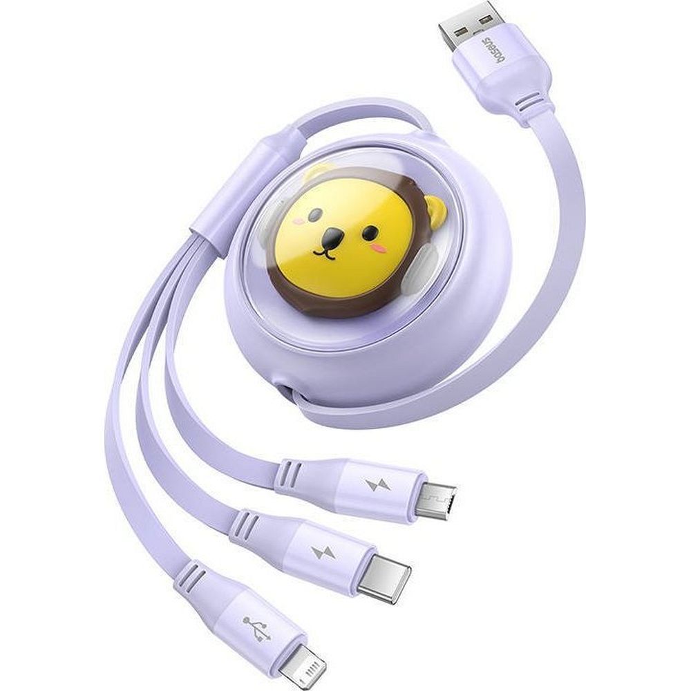 BASEUS retractable cable 3in1 USB A to Micro USB / Lightning / Type C CB000063 1,1 m purple