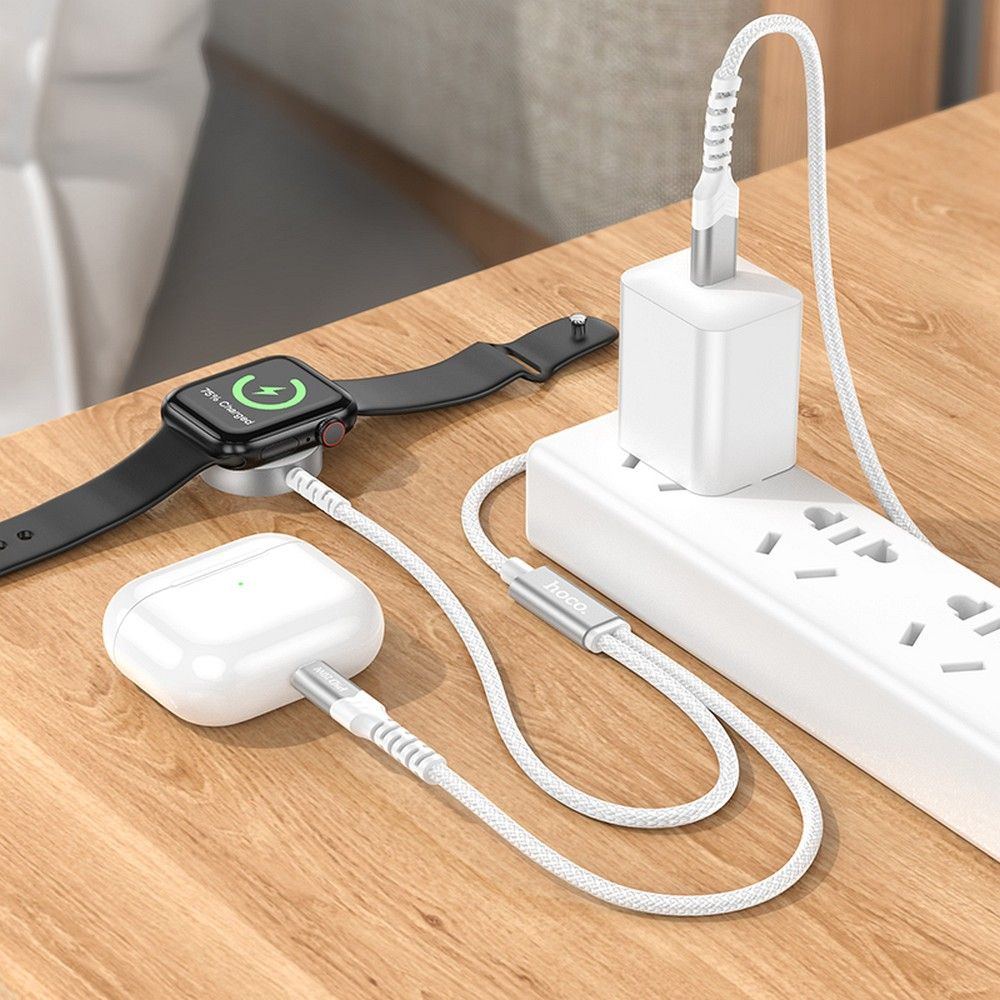 HOCO wireless charger 2in1 Type C for Apple Watch + charging cable Lightning PD QC 3A CW54 1,2 m white