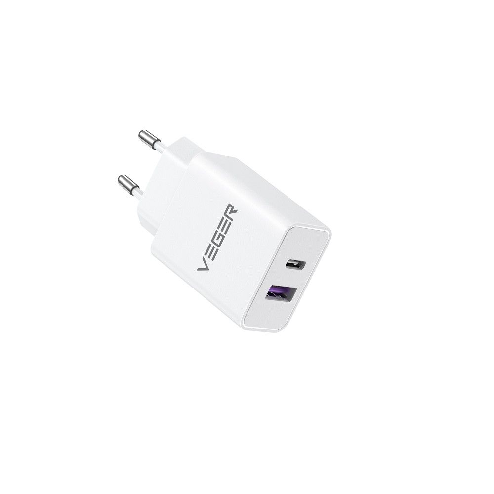 VEGER travel charger USB A + Type C PD QC3.0 3A 30W VLS302U white