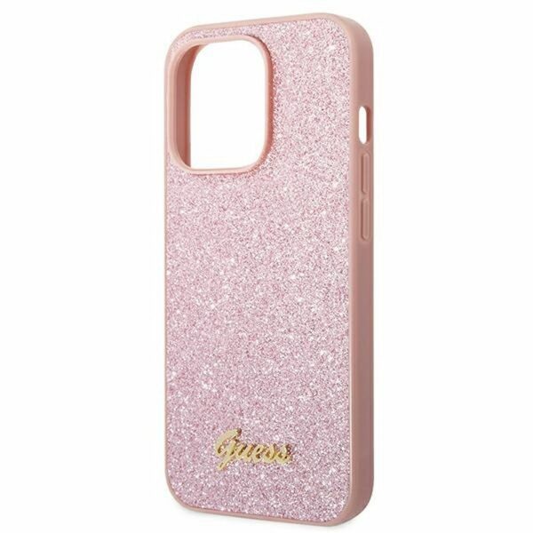 GUESS case for IPHONE 14 Pro GUHCP14LHGGSHP (Glitter Flakes Script Metal Logo) pink
