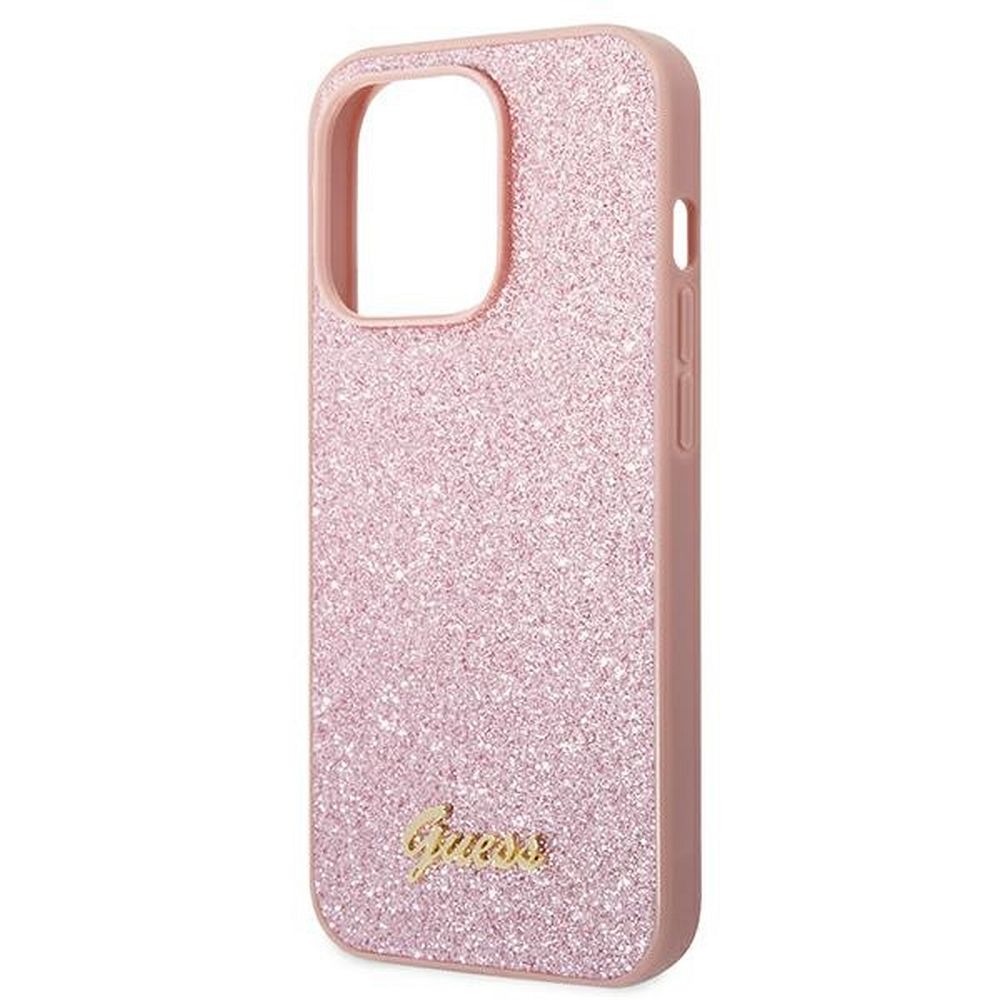 GUESS case for IPHONE 14 Pro GUHCP14LHGGSHP (Glitter Flakes Script Metal Logo) pink