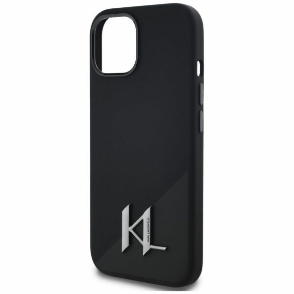 KARL LAGERFELD case for IPHONE 15 compatible with MagSafe KLHMP15SSCMKMPCK (Silicone Initial Metal Logo) black