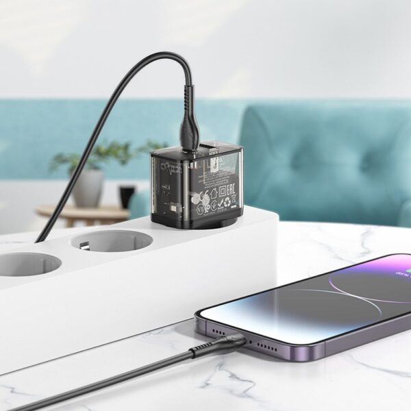 HOCO wall charger USB A + Type C PD QC3.0 3A 20W N34 transparent