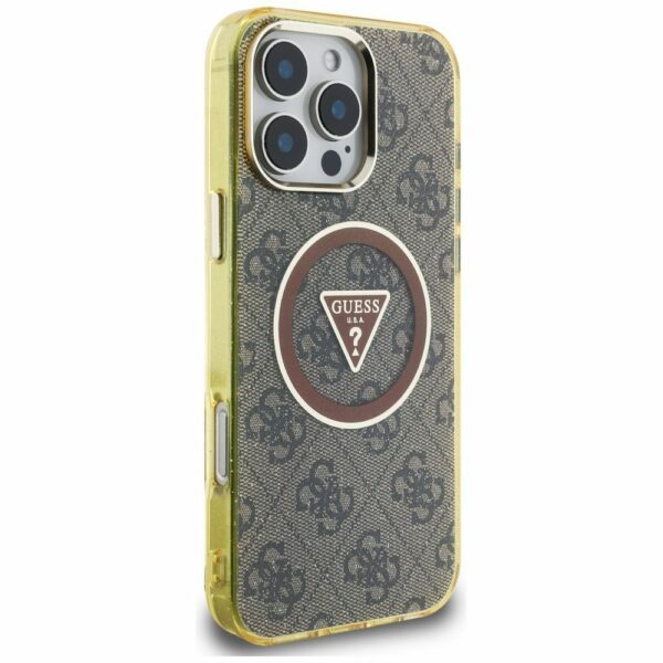 GUESS case for IPHONE 16 Pro compatible with MagSafe GUHMP16LHG4PRTGW (IML Metal Glitter 4G Circle Triangle) brown