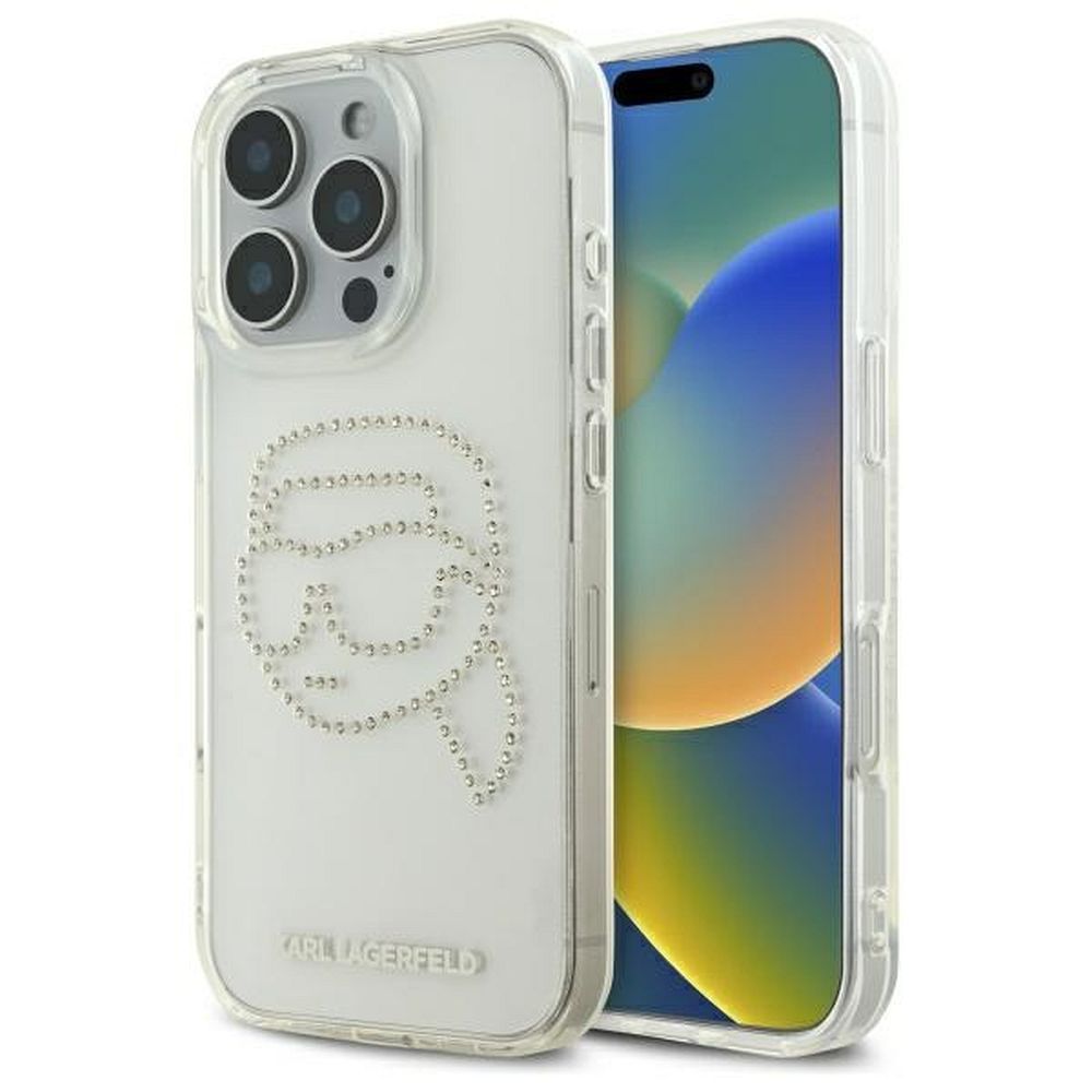 KARL LAGERFELD case for IPHONE 16 Pro KLHCP16LHKHDCELT (IML Rhinestones K Head) transparent