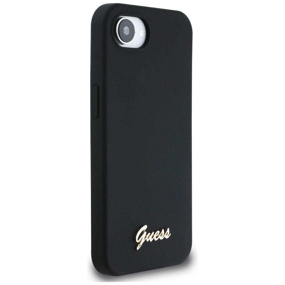 GUESS case for IPHONE 16e (SE 4 2025) compatible with MagSafe GUHMPSE4SMBSLK (Silicone Script Metal Logo) black