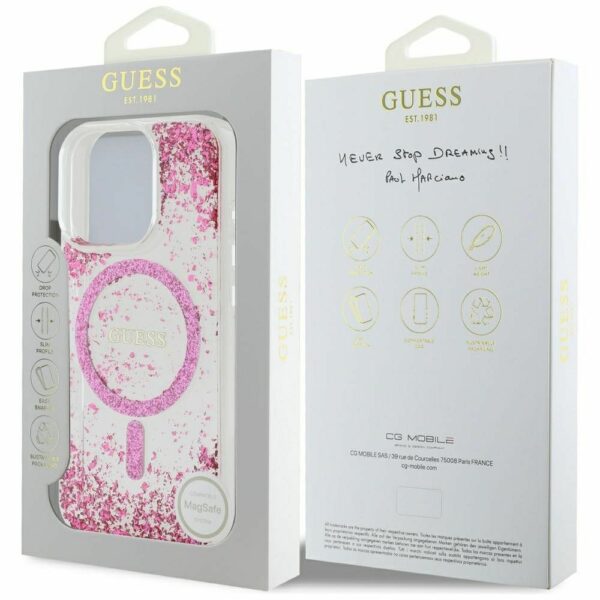 GUESS case for IPHONE 16 Pro compatible with MagSafe GUHMP16LRGRGEP (Resin Bottom Glitter) pink