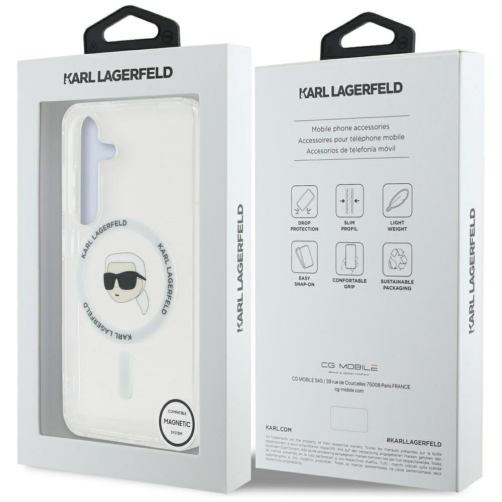 KARL LAGERFELD case for SAMSUNG S25 KLHMS25SHLSKIH (Magnetic IML Metal K. Heads) white