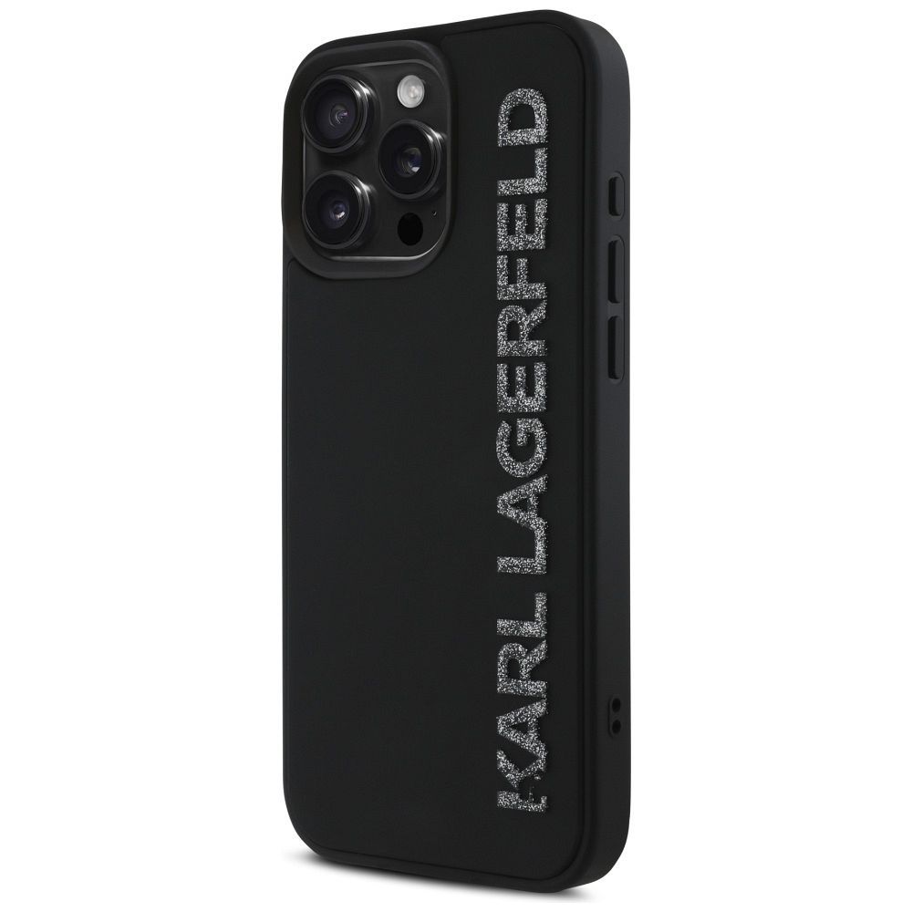 KARL LAGERFELD case for IPHONE 16 Pro Max KLHCP16XRBKGVCK (3D Rubber Elongated Glitter) black