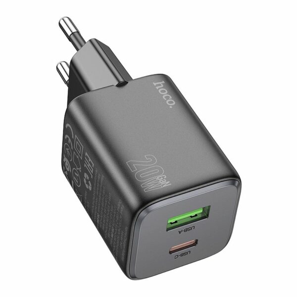 Φορτιστής HOCO USB A & Type C PD QC 3A 20W N41 Μαύρος - Γρήγορη Φόρτιση