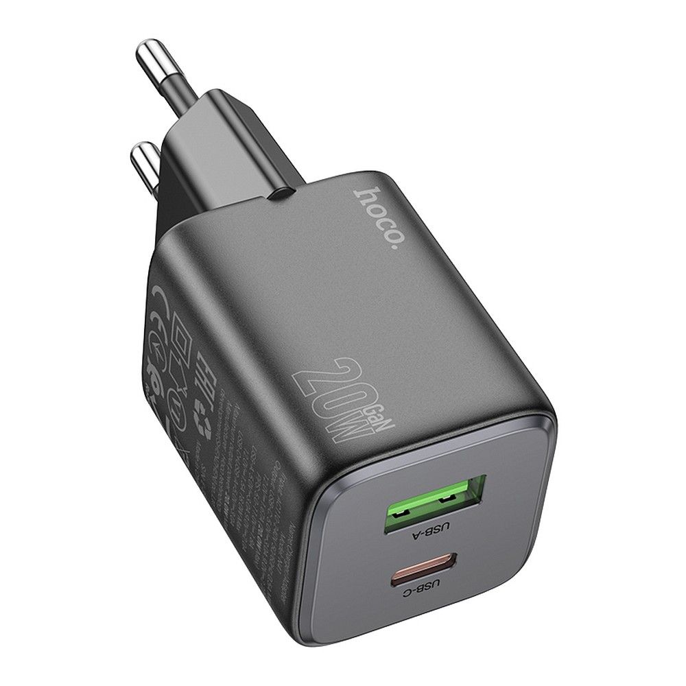 Φορτιστής HOCO USB A & Type C PD QC 3A 20W N41 Μαύρος - Γρήγορη Φόρτιση
