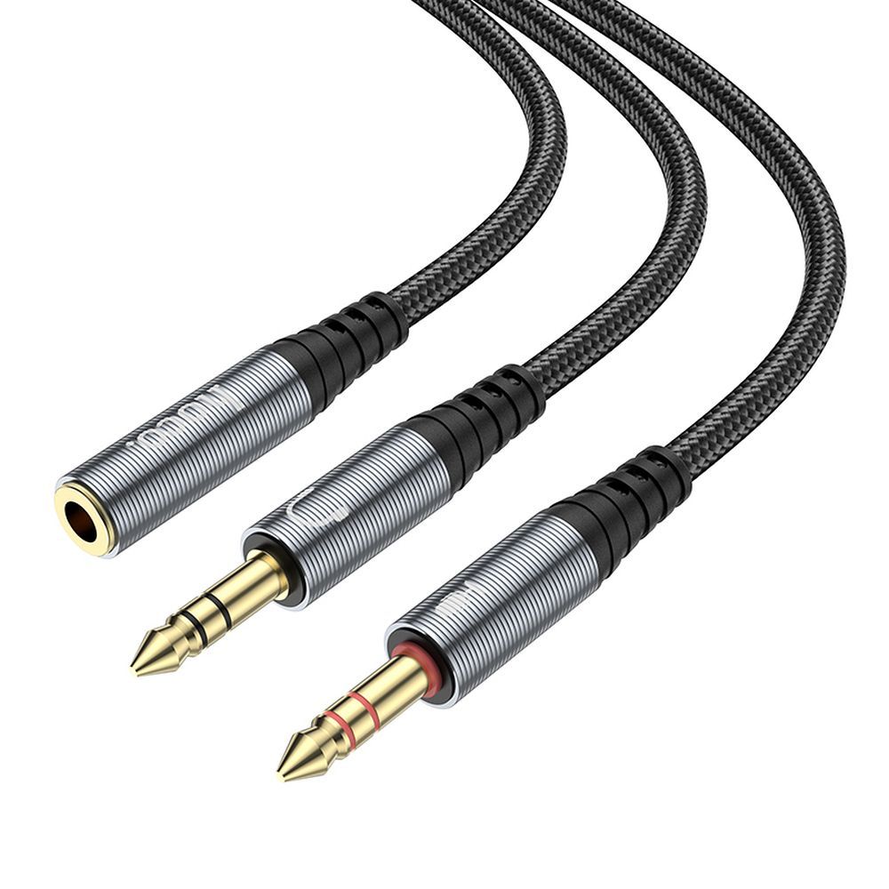 HOCO cable AUX 2in1 Jack 3,5 mm (female) to 2 x Jack 3,5 mm (male) UPA21 0,25 m metal gray