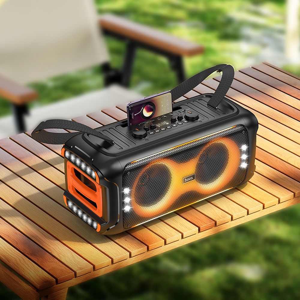 HOCO karaoke set wireless speaker + 2 x wireless microphones LED 60W HA9 black