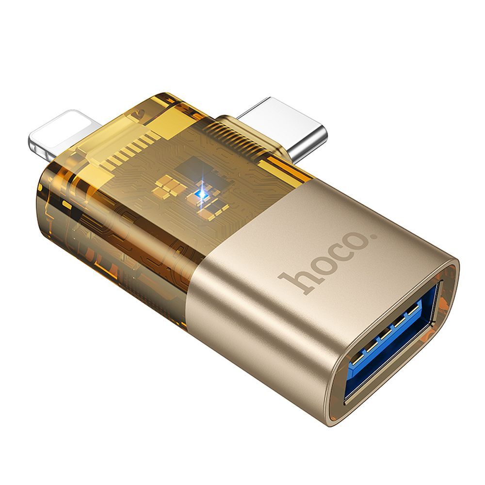 HOCO UA36E OTG Adapter 2in1 Lightning & Type C σε USB A - Χρυσό