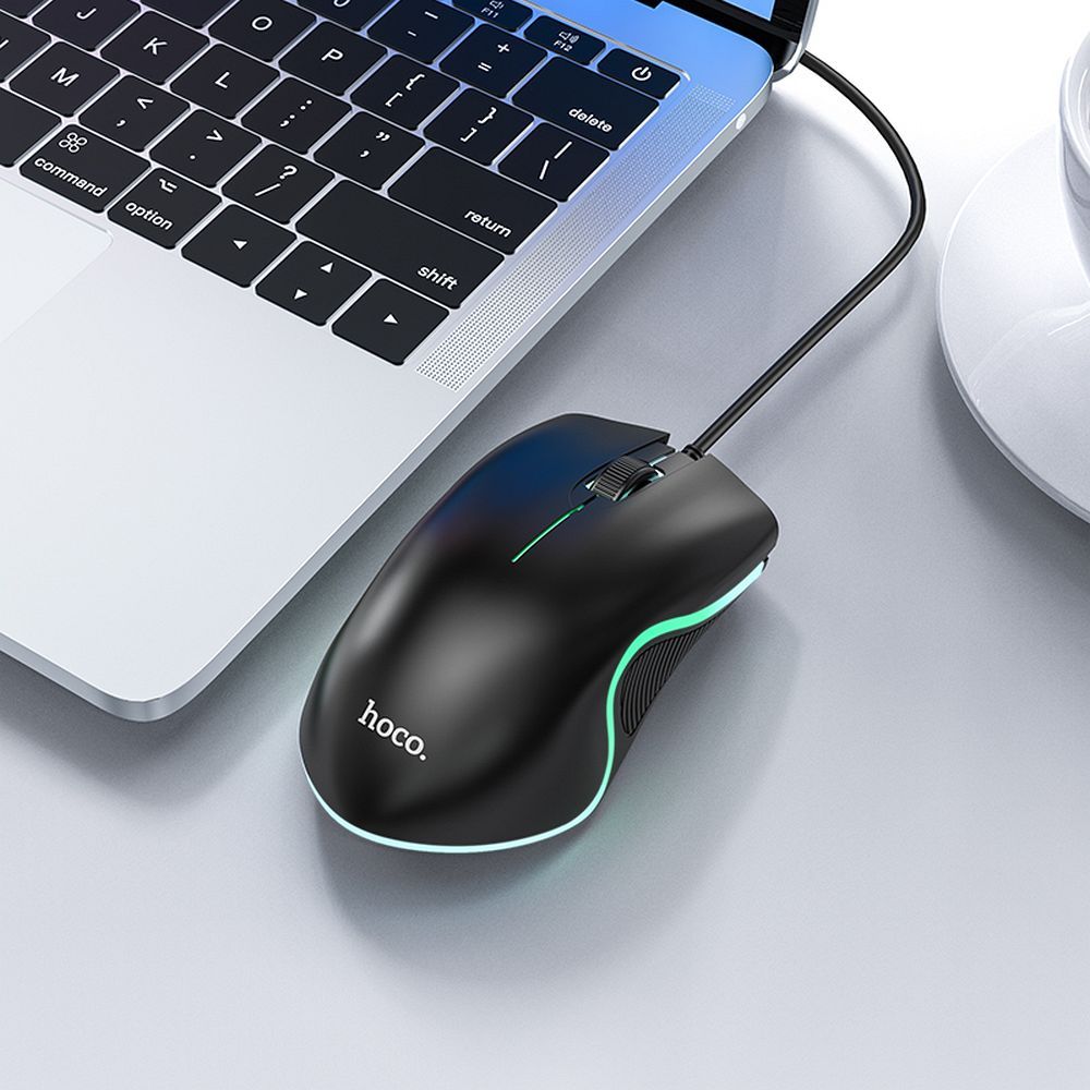 HOCO wire computer mouse USB A 1000 DPI with flashing GM19 black