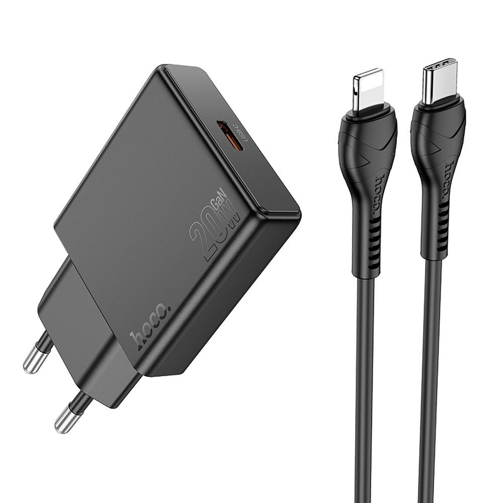 HOCO slim wall charger Type C + cable Type C to Lightning PD QC 30W N37 black