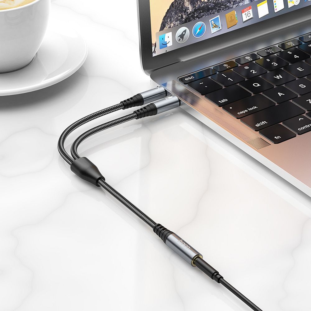 HOCO cable AUX 2in1 Jack 3,5 mm (female) to 2 x Jack 3,5 mm (male) UPA21 0,25 m metal gray