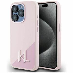 KARL LAGERFELD case for IPHONE 15 Pro Max compatible with MagSafe KLHMP15XSCMKMPCP (Silicone Initial Metal Logo) pink