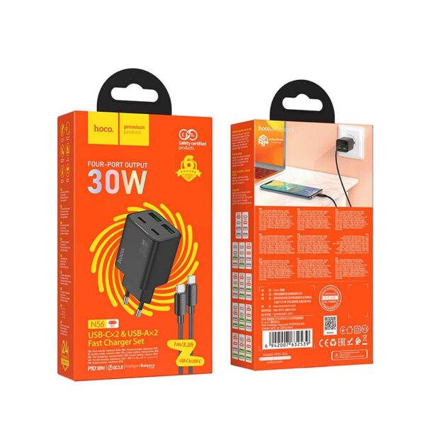 HOCO wall charger USB A + Type C + cable Type C to Lightning PD QC3.0 3A 20W N52 black