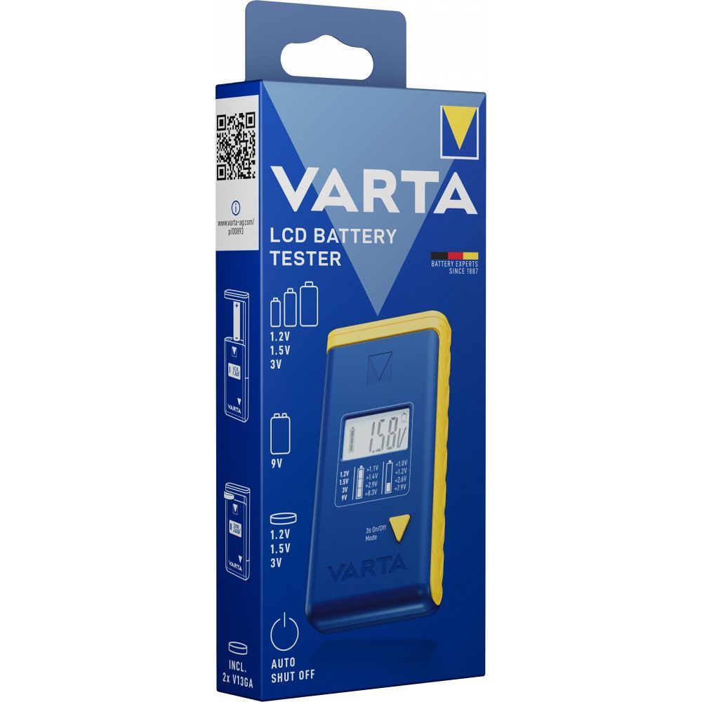 VARTA battery tester with digital display (AA, AAA, Type C, Type D, 9V, button) 893101111 blue