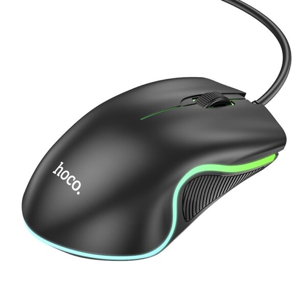 HOCO wire computer mouse USB A 1000 DPI with flashing GM19 black