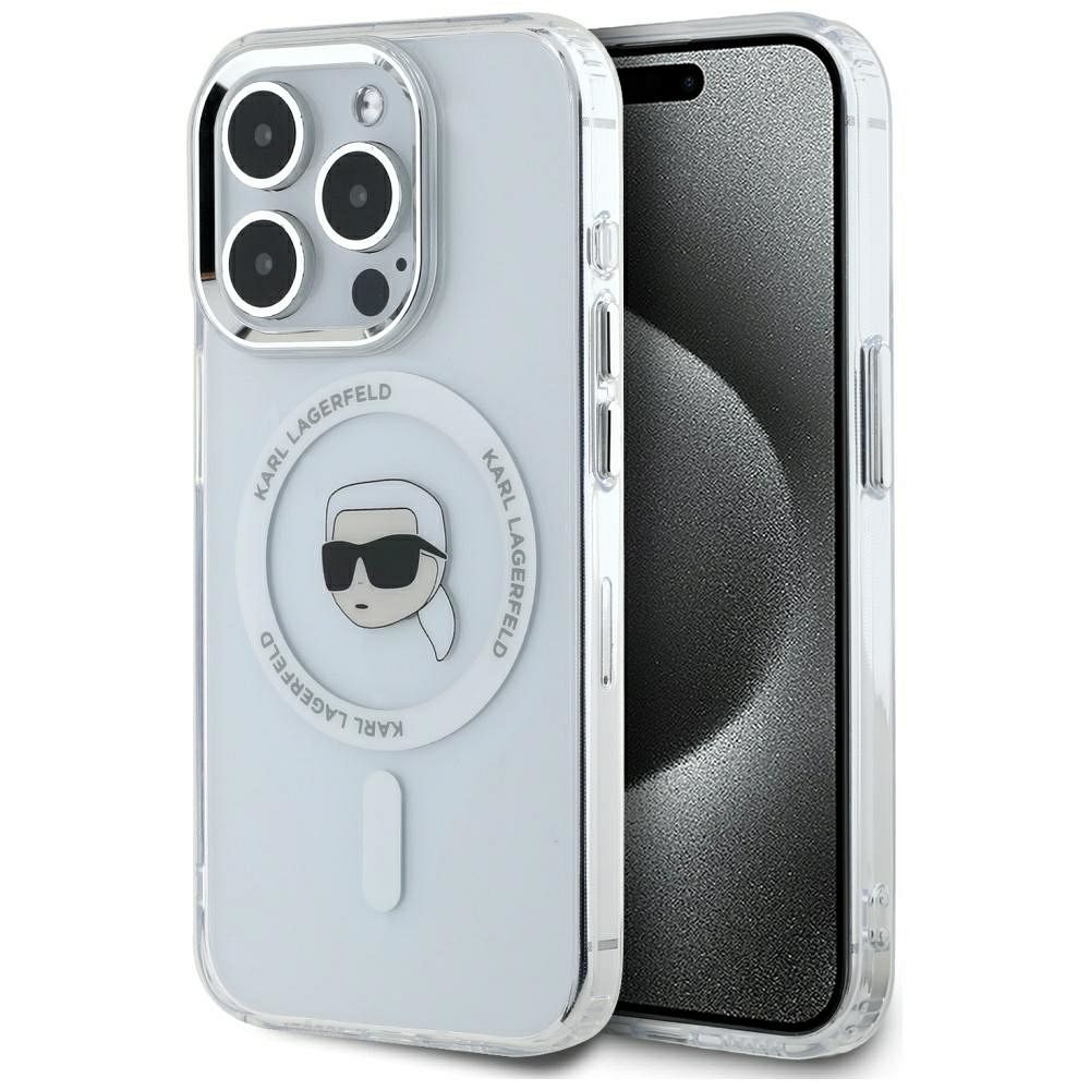 KARL LAGERFELD case for IPHONE 15 Pro Max compatible with MagSafe KLHMP15XHLSKIH (IML Metal K Head) white