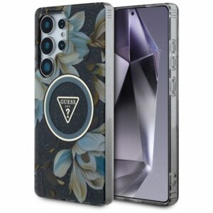 Θήκη Κινητού GUESS Samsung S25 Ultra Μαύρη με Γκλίτερ & Λουλούδια