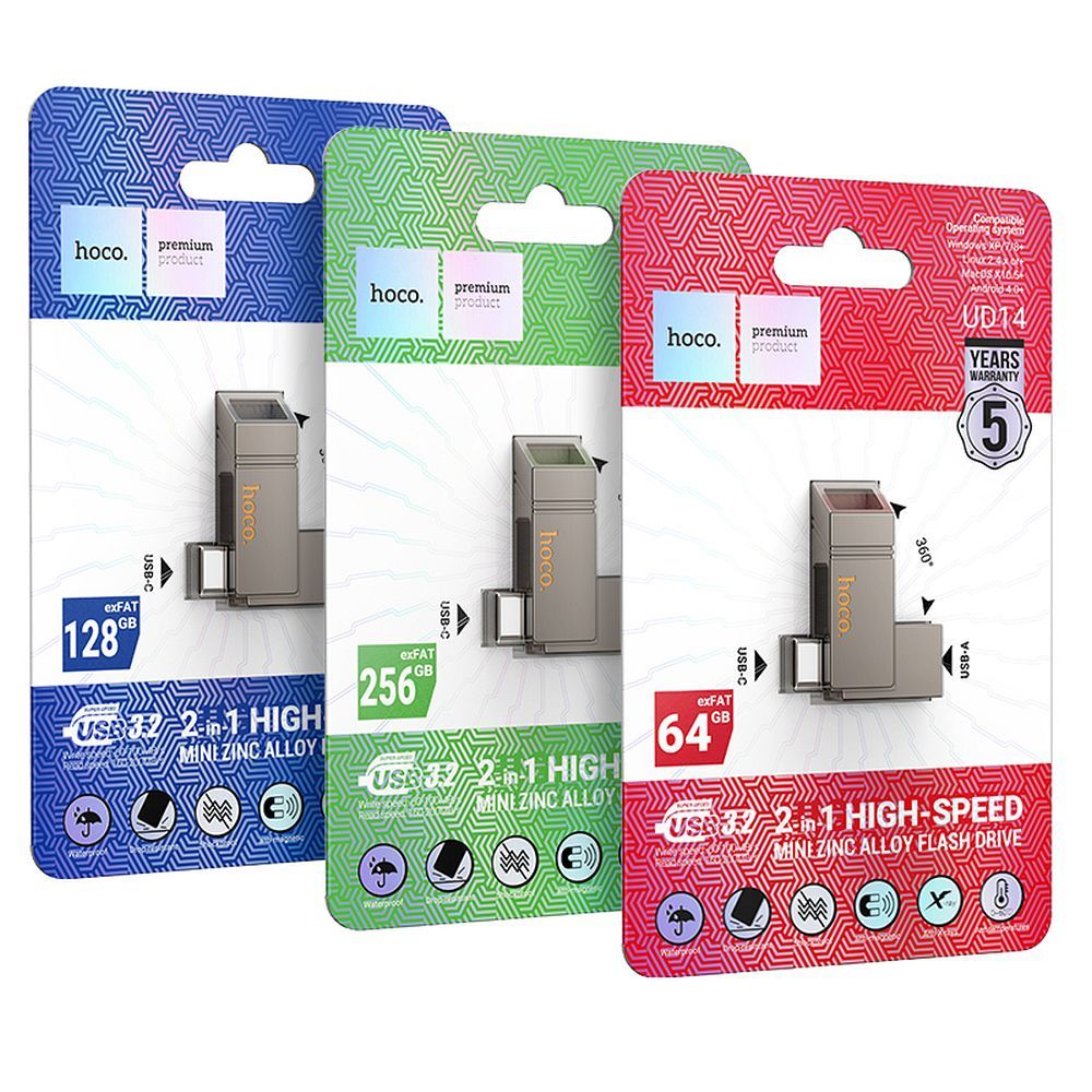 HOCO pendrive USB A + USB C + Type C UD14 128GB USB3.2
